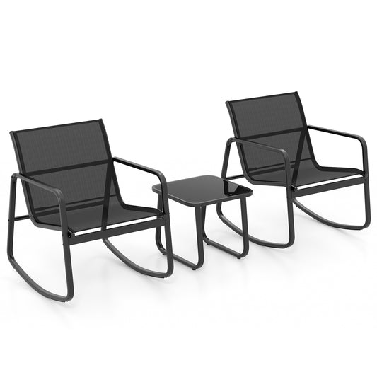 2 Rocking Bistro Chairs, Glass-Top Table, Black Patio Conversation Sets Black at Gallery Canada