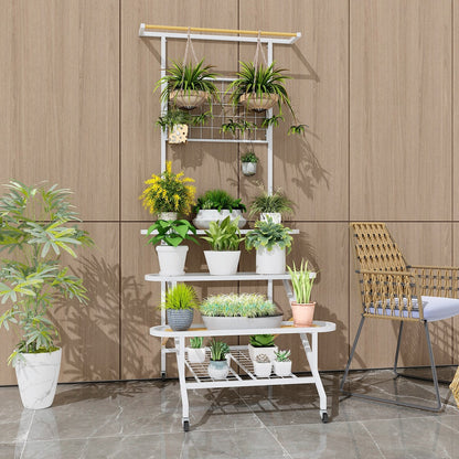 4-Tier Hanging Plant Stand with Hanging Bar, White