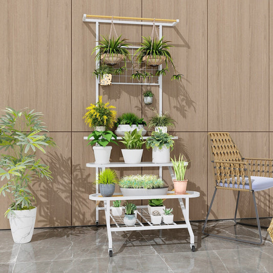 4-Tier Hanging Plant Stand with Hanging Bar, White - Gallery Canada
