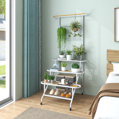 4-Tier Hanging Plant Stand with Hanging Bar, White Garden Tools at Gallery Canada