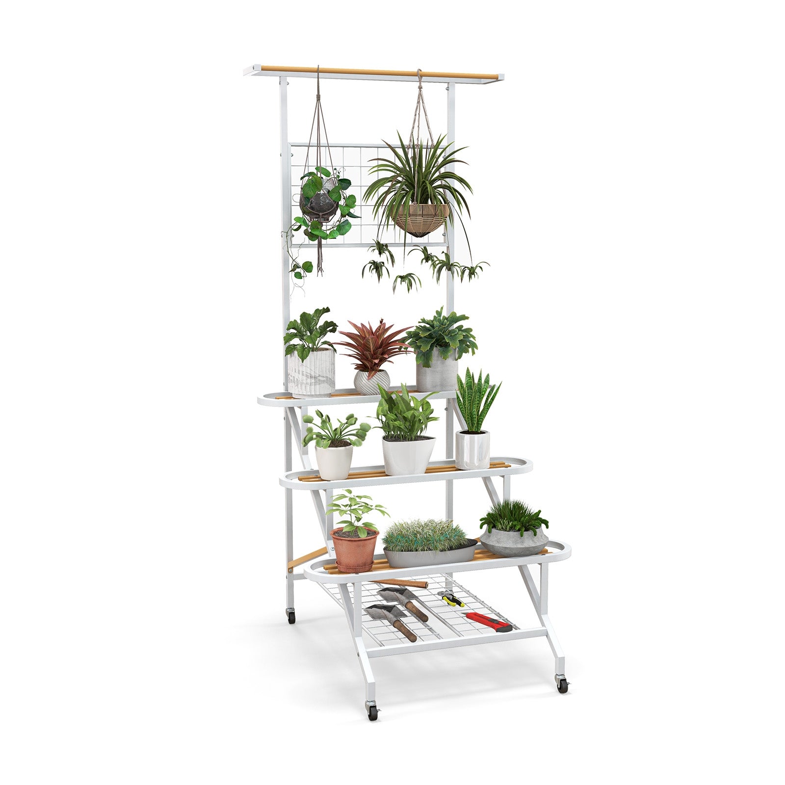4-Tier Hanging Plant Stand with Hanging Bar, White Garden Tools White at Gallery Canada