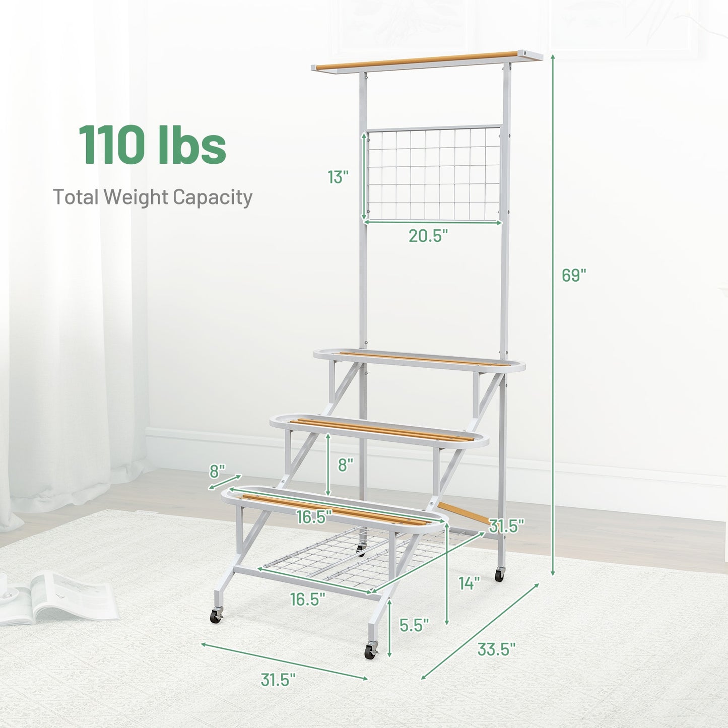 4-Tier Hanging Plant Stand with Hanging Bar, White Garden Tools at Gallery Canada