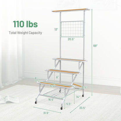 4-Tier Hanging Plant Stand with Hanging Bar, White Garden Tools at Gallery Canada