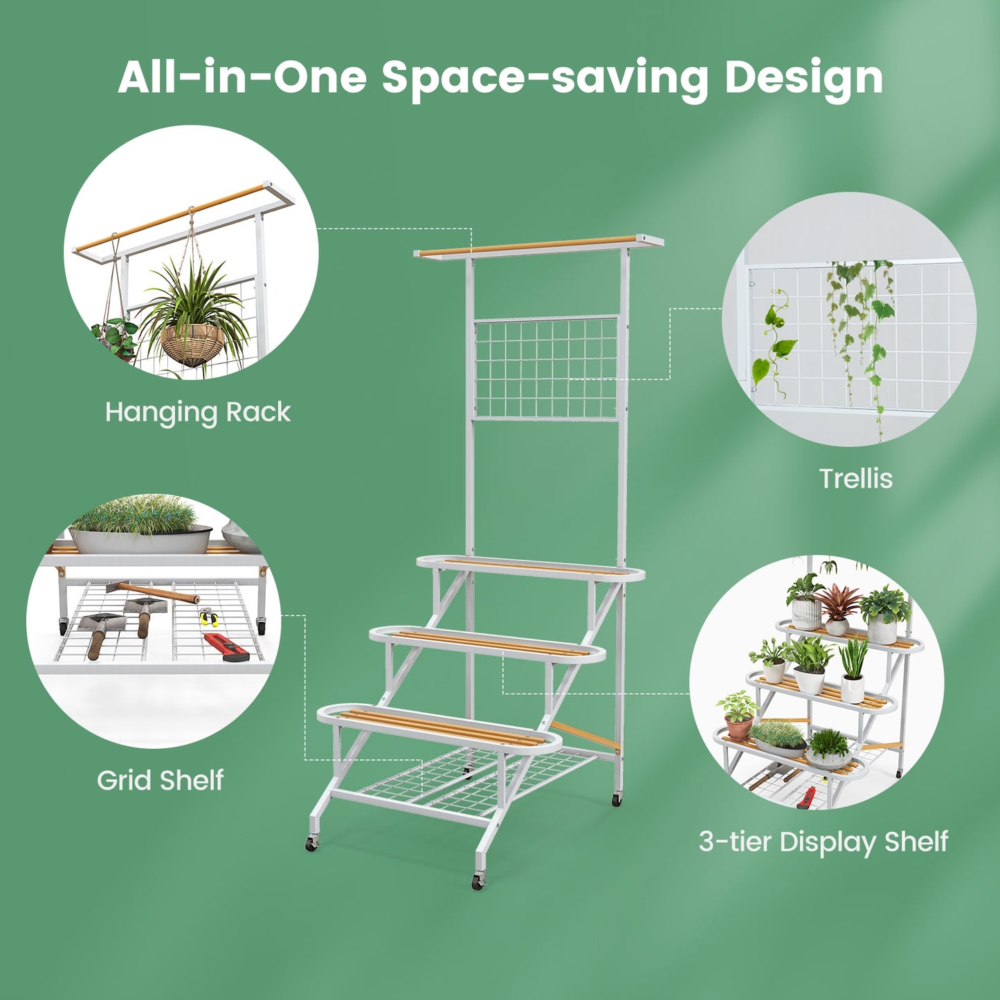 4-Tier Hanging Plant Stand with Hanging Bar, White Garden Tools at Gallery Canada