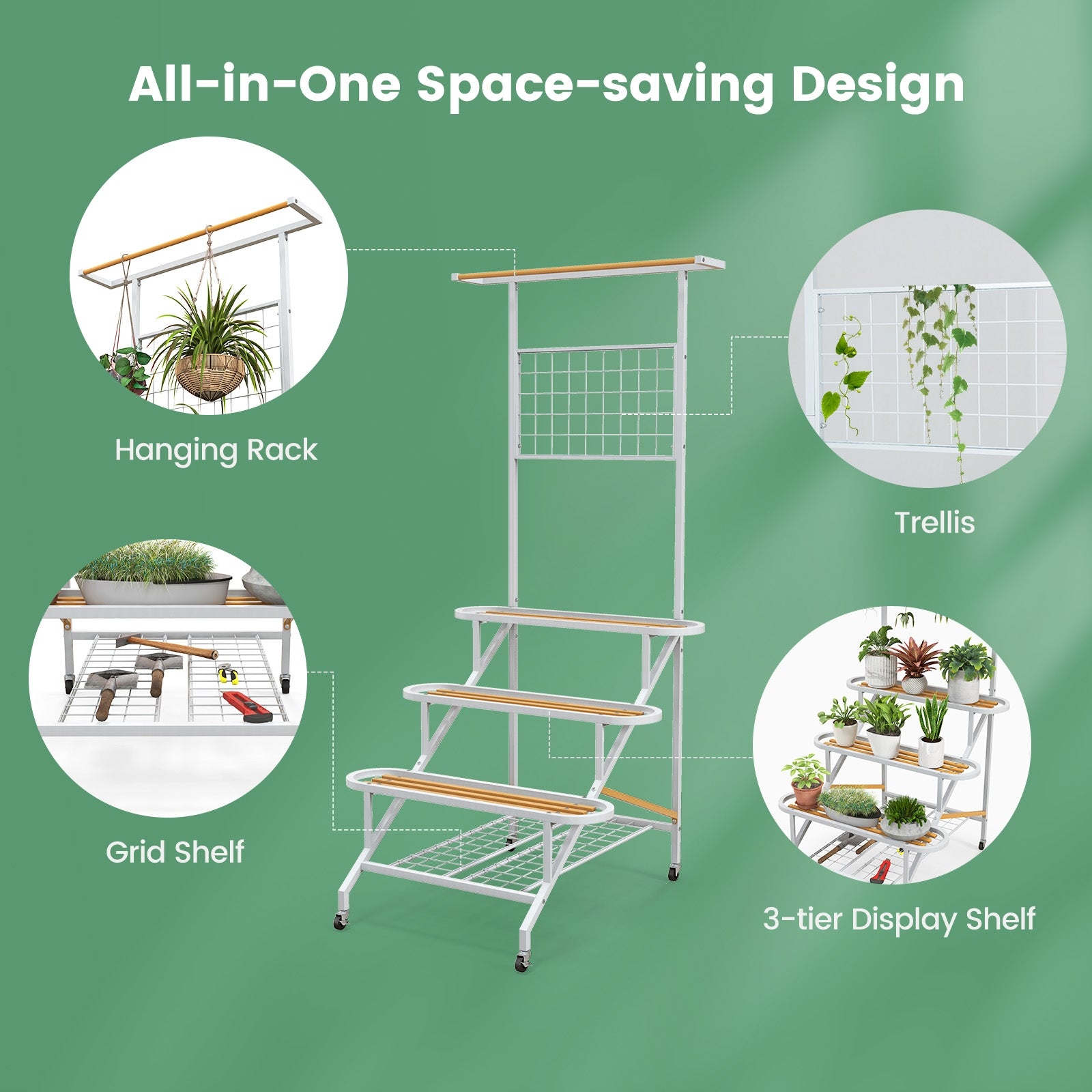 4-Tier Hanging Plant Stand with Hanging Bar, White Garden Tools at Gallery Canada