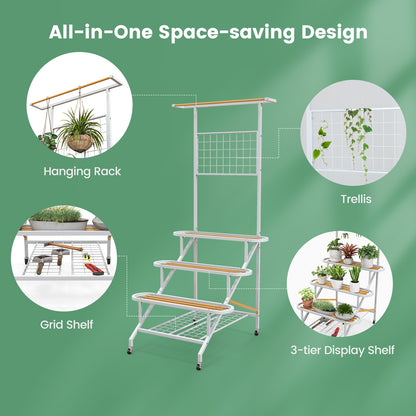 4-Tier Hanging Plant Stand with Hanging Bar, White Garden Tools at Gallery Canada