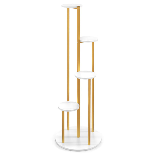 Indoor Metal Plant Stand Corner Plant Shelf for Potted Plant with Golden Metal Frame, White - Gallery Canada