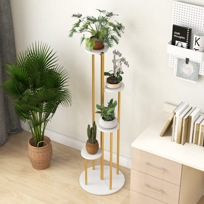 Indoor Metal Plant Stand Corner Plant Shelf for Potted Plant with Golden Metal Frame, White Plant Stands at Gallery Canada