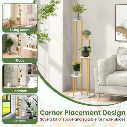 Indoor Metal Plant Stand Corner Plant Shelf for Potted Plant with Golden Metal Frame, White Plant Stands at Gallery Canada