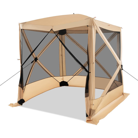 6.7 x 6.7 Feet Pop Up Gazebo with Netting and Carry Bag, Coffee - Gallery Canada
