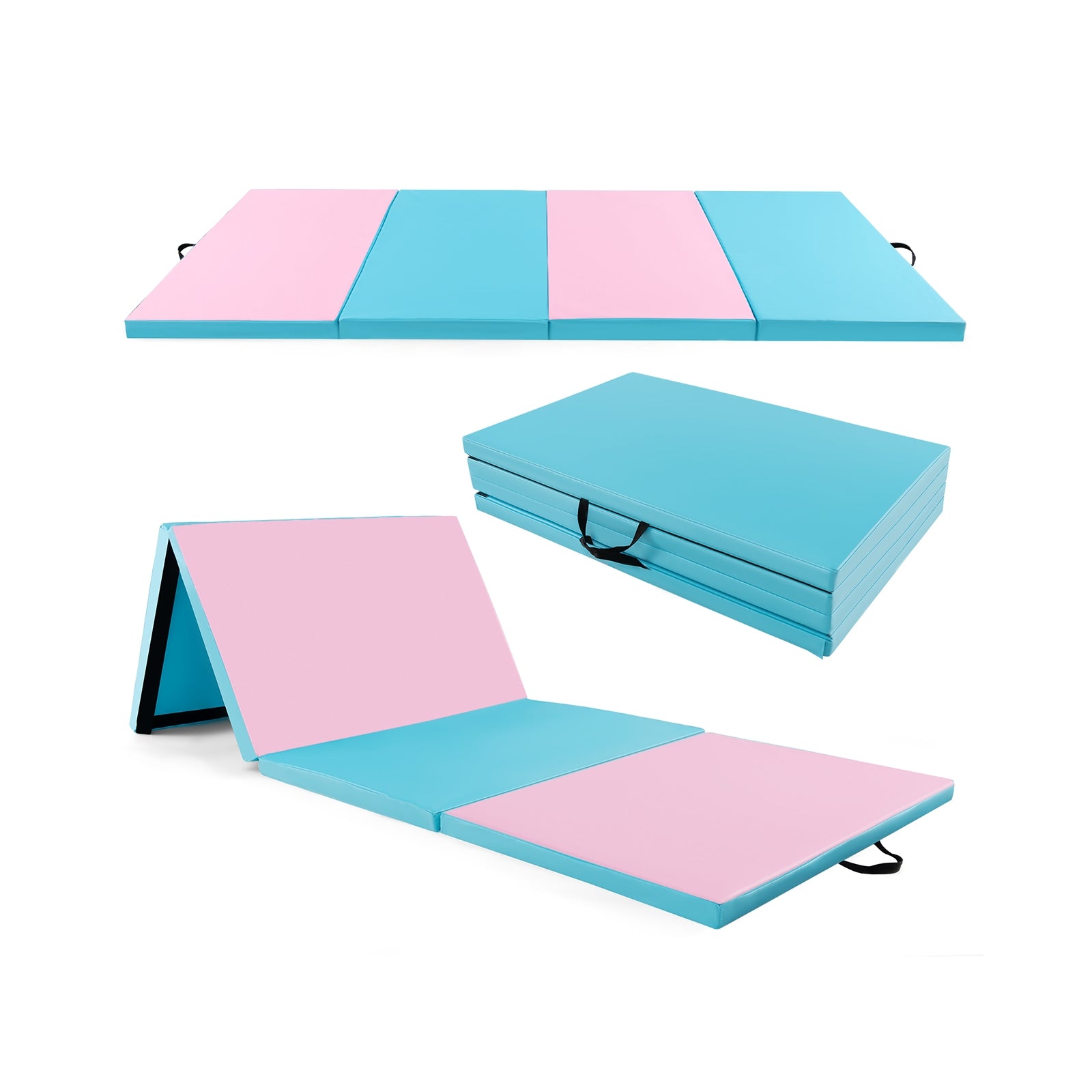 4-Panel PU Leather Folding Exercise Mat with Carrying Handles, Pink & Blue Yoga & Gym Mats at Gallery Canada
