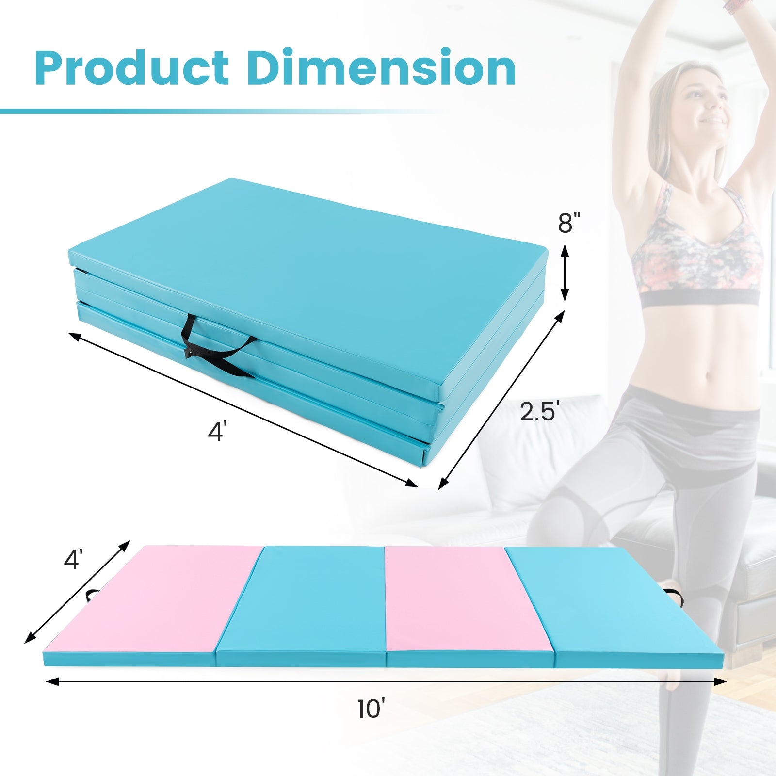 4-Panel PU Leather Folding Exercise Mat with Carrying Handles, Pink & Blue Yoga & Gym Mats at Gallery Canada