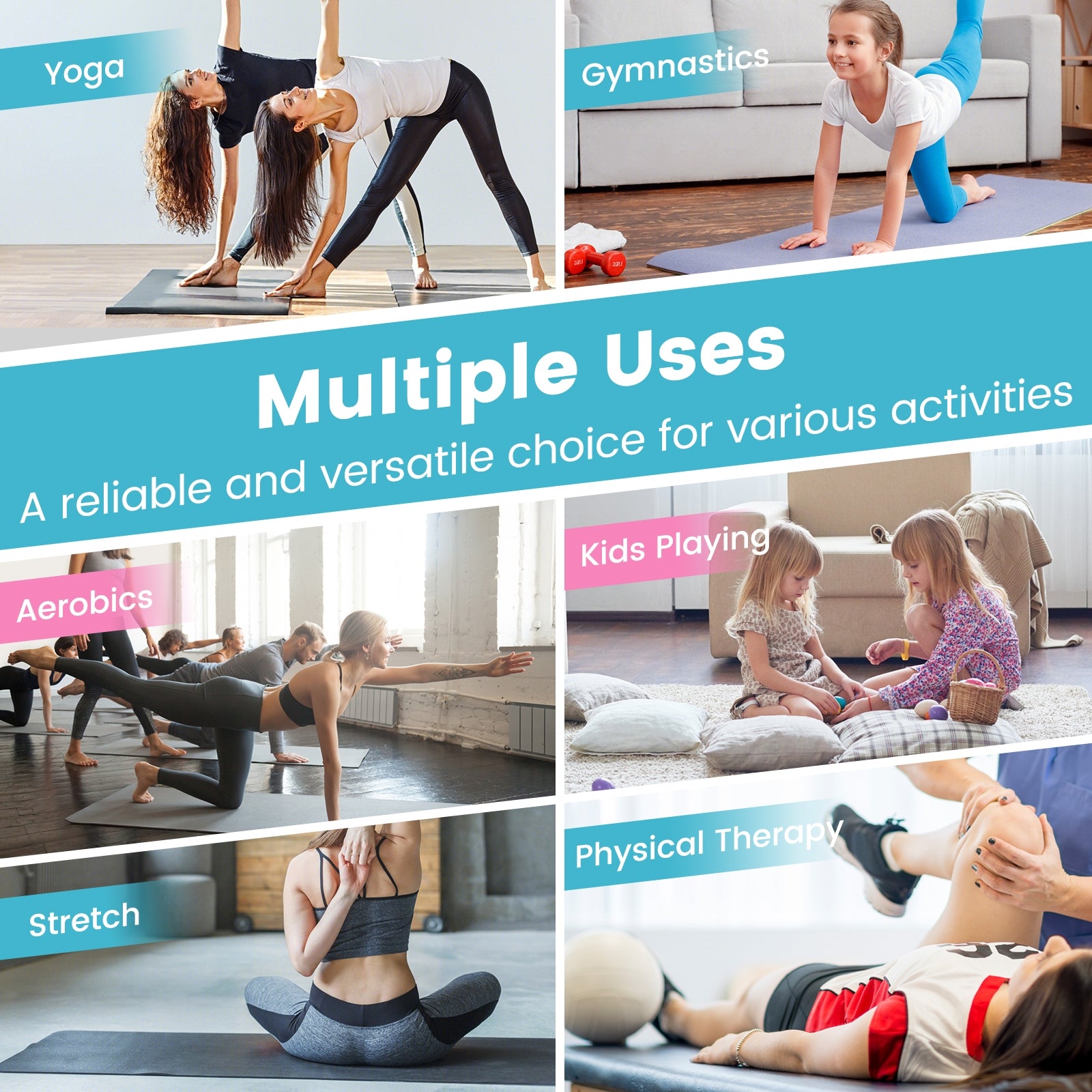 4-Panel PU Leather Folding Exercise Mat with Carrying Handles, Pink & Blue Yoga & Gym Mats at Gallery Canada