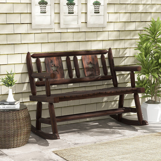 Patio Rocking Bench Double Rocker Chair with Ergonomic Seat 2-Person Loveseat, Rustic Brown Patio Rocking Chairs & Gliders Rustic Brown at Gallery Canada