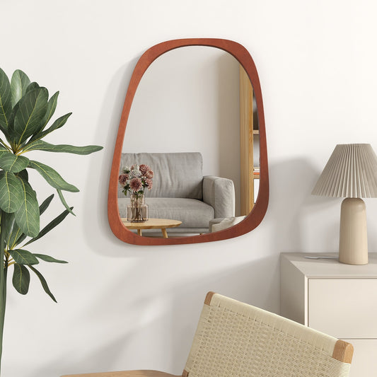 Asymmetrical Abstract Irregular Shaped Wall Mirror with Rustic Frame, Natural - Gallery Canada