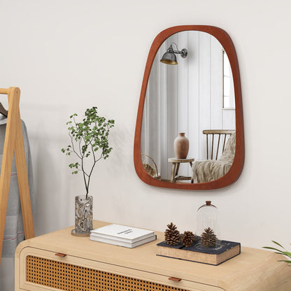 Asymmetrical Abstract Irregular Shaped Wall Mirror with Rustic Frame, Natural