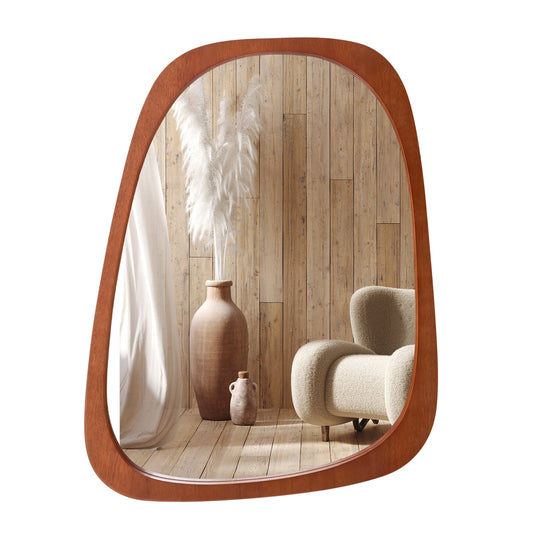Asymmetrical Abstract Irregular Shaped Wall Mirror with Rustic Frame, Natural - Gallery Canada