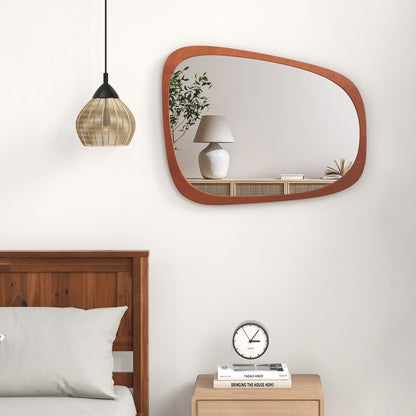 Asymmetrical Abstract Irregular Shaped Wall Mirror with Rustic Frame, Natural