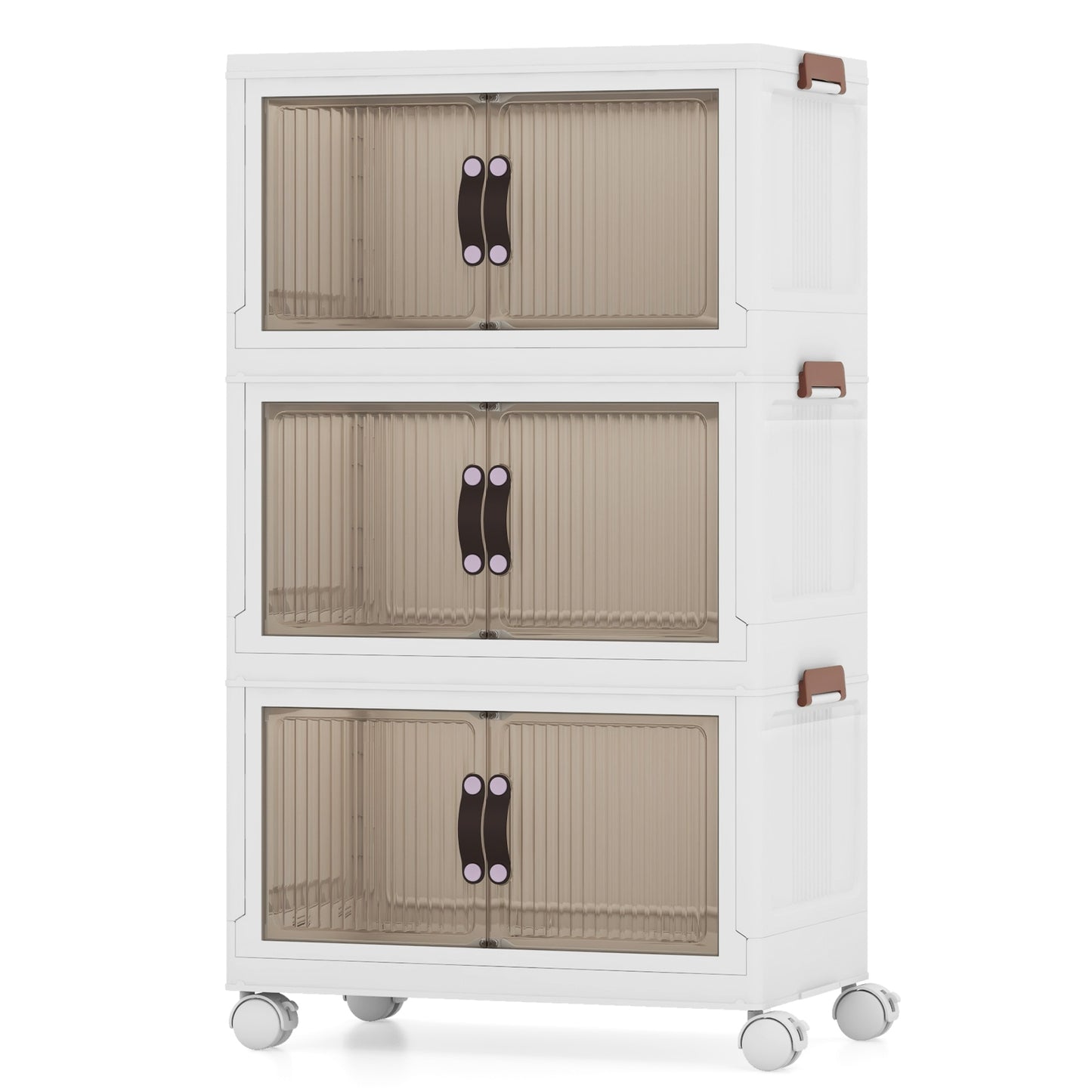 25.5/60 Gal 3-Tier Stackable Storage Boxes Bins with Magnetic Doors and Lockable Casters-S, White Cabinets & Chests at Gallery Canada