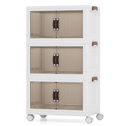 25.5/60 Gal 3-Tier Stackable Storage Boxes Bins with Magnetic Doors and Lockable Casters-S, White Cabinets & Chests at Gallery Canada