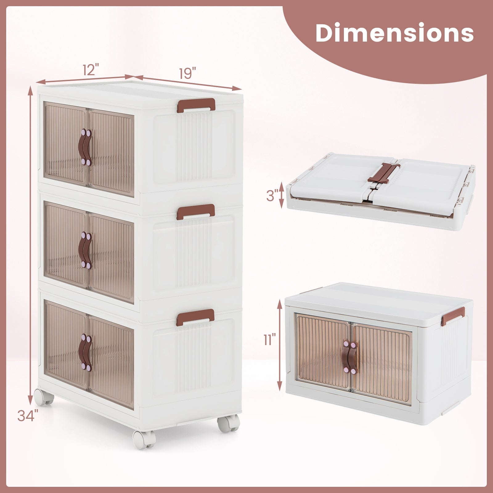 25.5/60 Gal 3-Tier Stackable Storage Boxes Bins with Magnetic Doors and Lockable Casters-S, White Cabinets & Chests at Gallery Canada