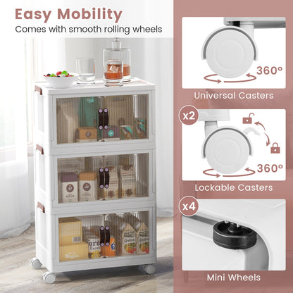 25.5/60 Gal 3-Tier Stackable Storage Boxes Bins with Magnetic Doors and Lockable Casters-S, White Cabinets & Chests at Gallery Canada