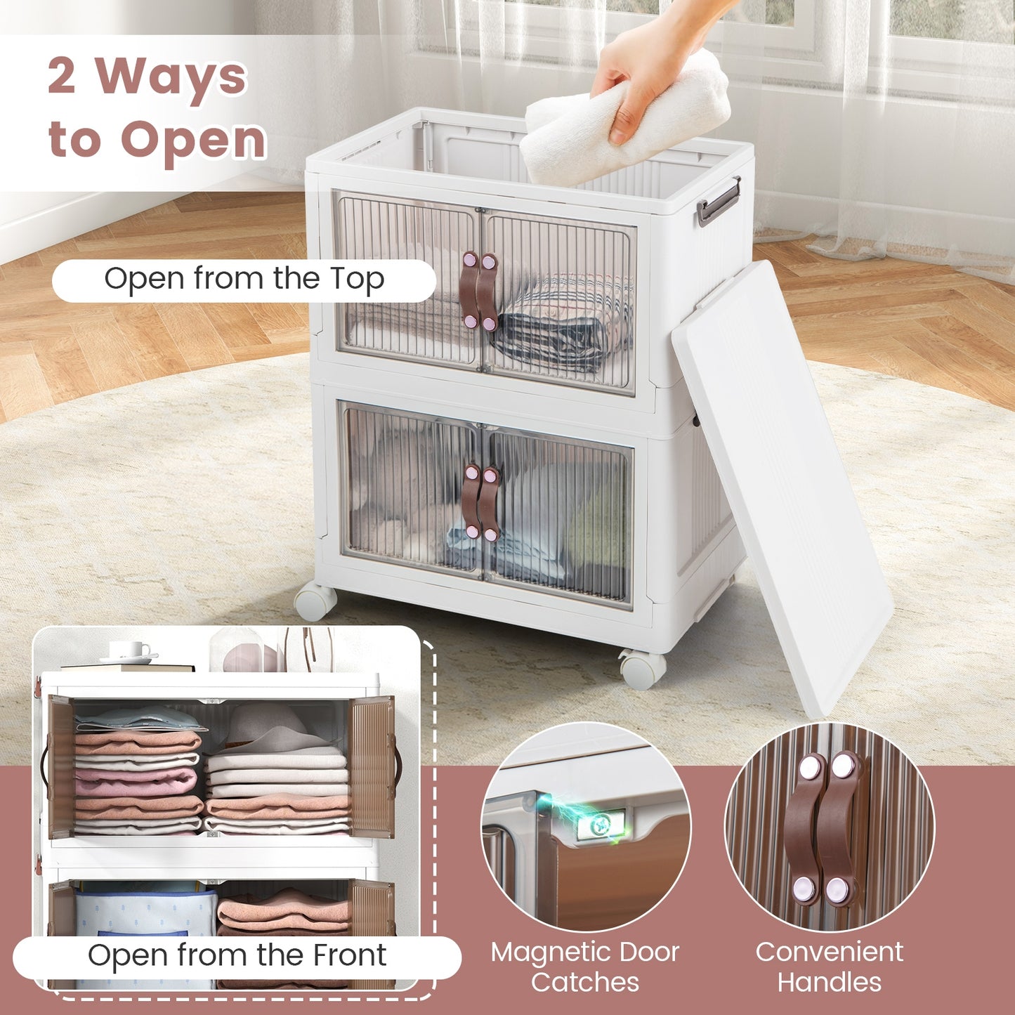 25.5/60 Gal 3-Tier Stackable Storage Boxes Bins with Magnetic Doors and Lockable Casters-S, White Cabinets & Chests at Gallery Canada