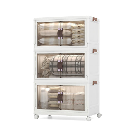 25.5/60 Gal 3-Tier Stackable Storage Boxes Bins with Magnetic Doors and Lockable Casters-M Cabinets & Chests M at Gallery Canada