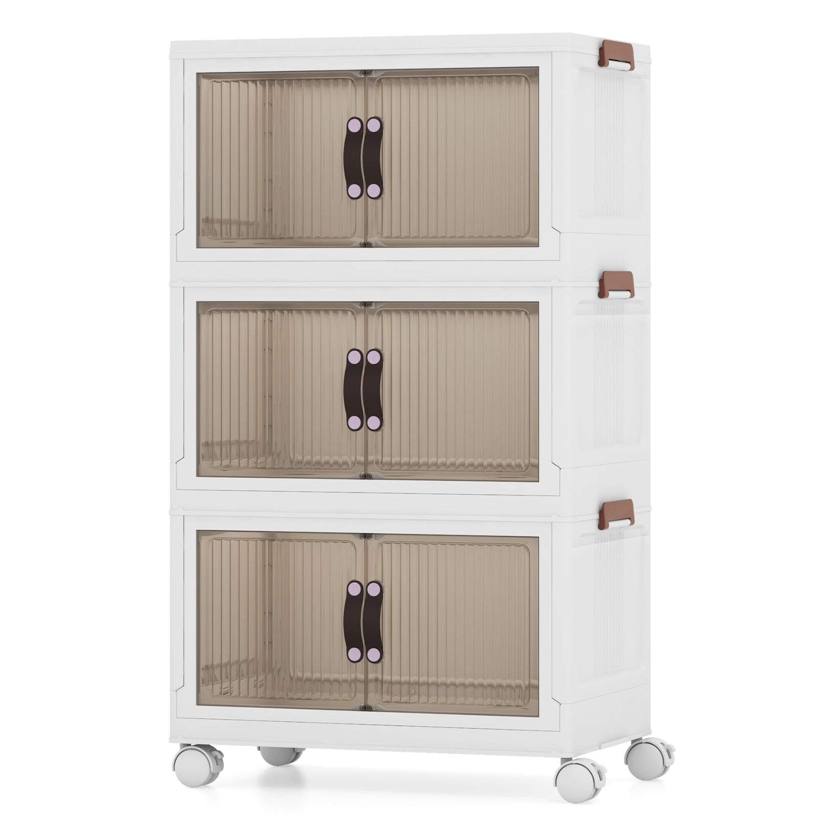 25.5/60 Gal 3-Tier Stackable Storage Boxes Bins with Magnetic Doors and Lockable Casters-M Cabinets & Chests at Gallery Canada