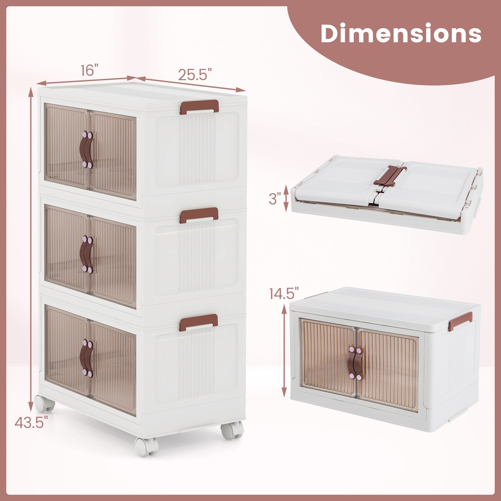 25.5/60 Gal 3-Tier Stackable Storage Boxes Bins with Magnetic Doors and Lockable Casters-M Cabinets & Chests at Gallery Canada
