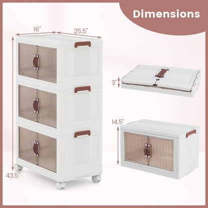 25.5/60 Gal 3-Tier Stackable Storage Boxes Bins with Magnetic Doors and Lockable Casters-M Cabinets & Chests at Gallery Canada