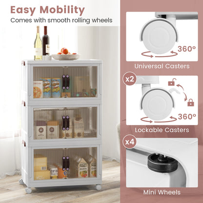 25.5/60 Gal 3-Tier Stackable Storage Boxes Bins with Magnetic Doors and Lockable Casters-M Cabinets & Chests at Gallery Canada