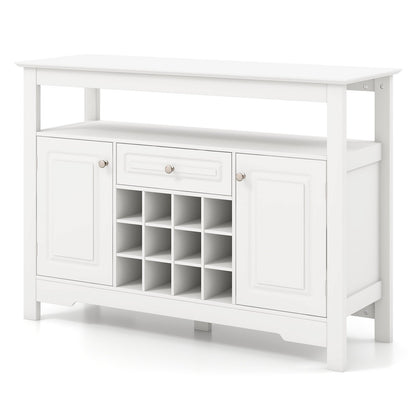 Buffet Sideboard Wine Liquor Coffee Bar Cabinet with Removable Wine Rack, White