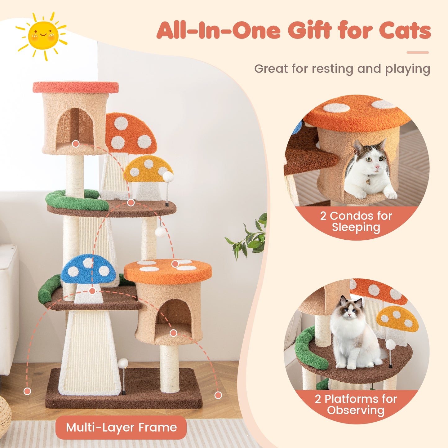 4-In-1 Cat Tree with 2 Condos and Platforms for Indoors, Multicolor Cat Trees Condos & Scratchers at Gallery Canada