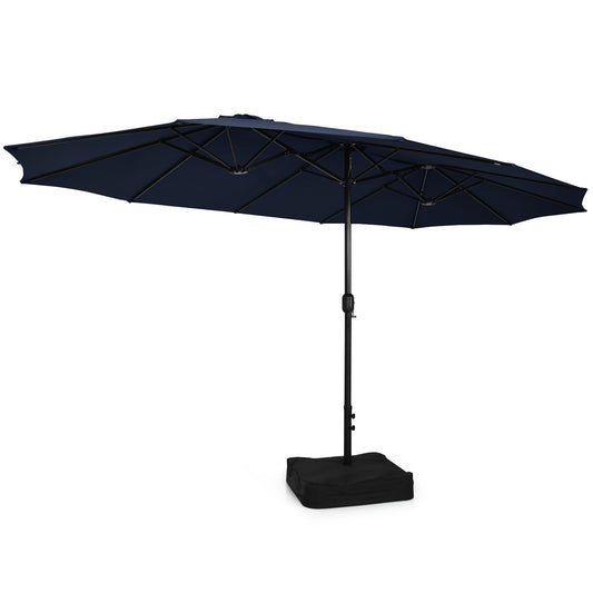 15 Feet Double-Sided Twin Patio Umbrella with Crank and Base, Navy - Gallery Canada