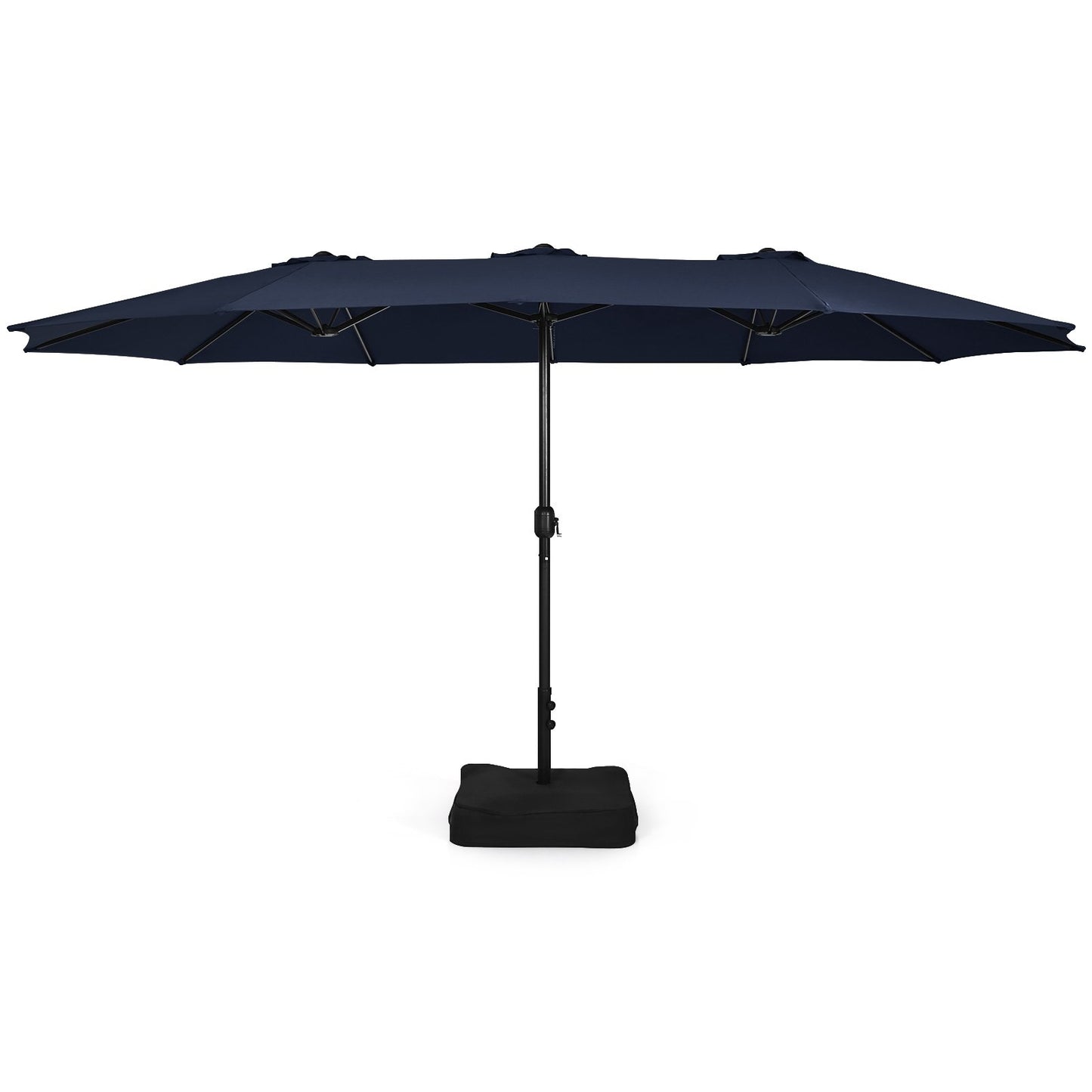 15 Feet Double-Sided Twin Patio Umbrella with Crank and Base, Navy