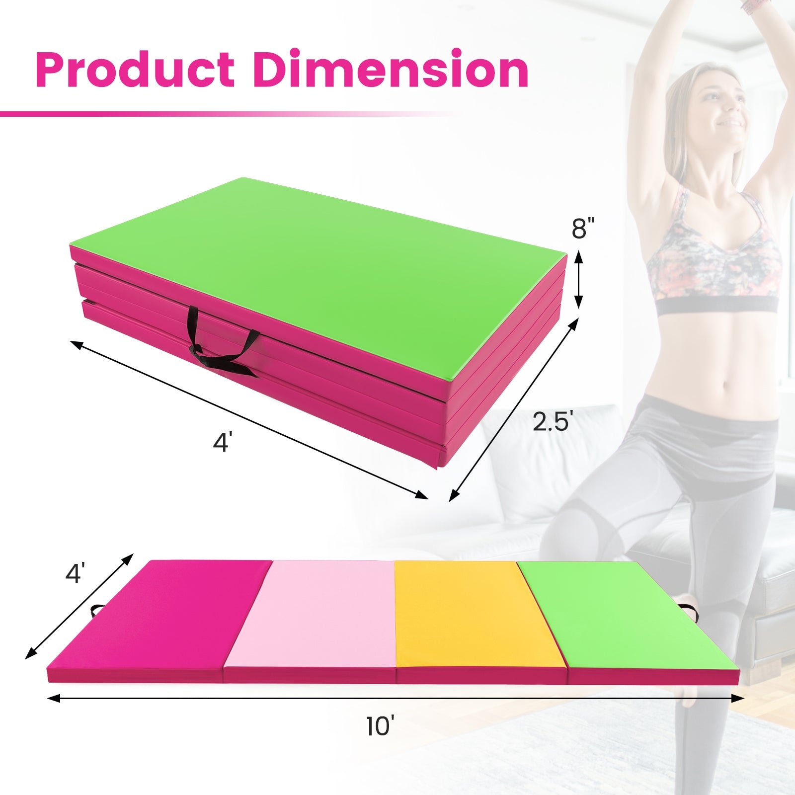 4-Panel PU Leather Folding Exercise Mat with Carrying Handles, Green Yoga & Gym Mats at Gallery Canada