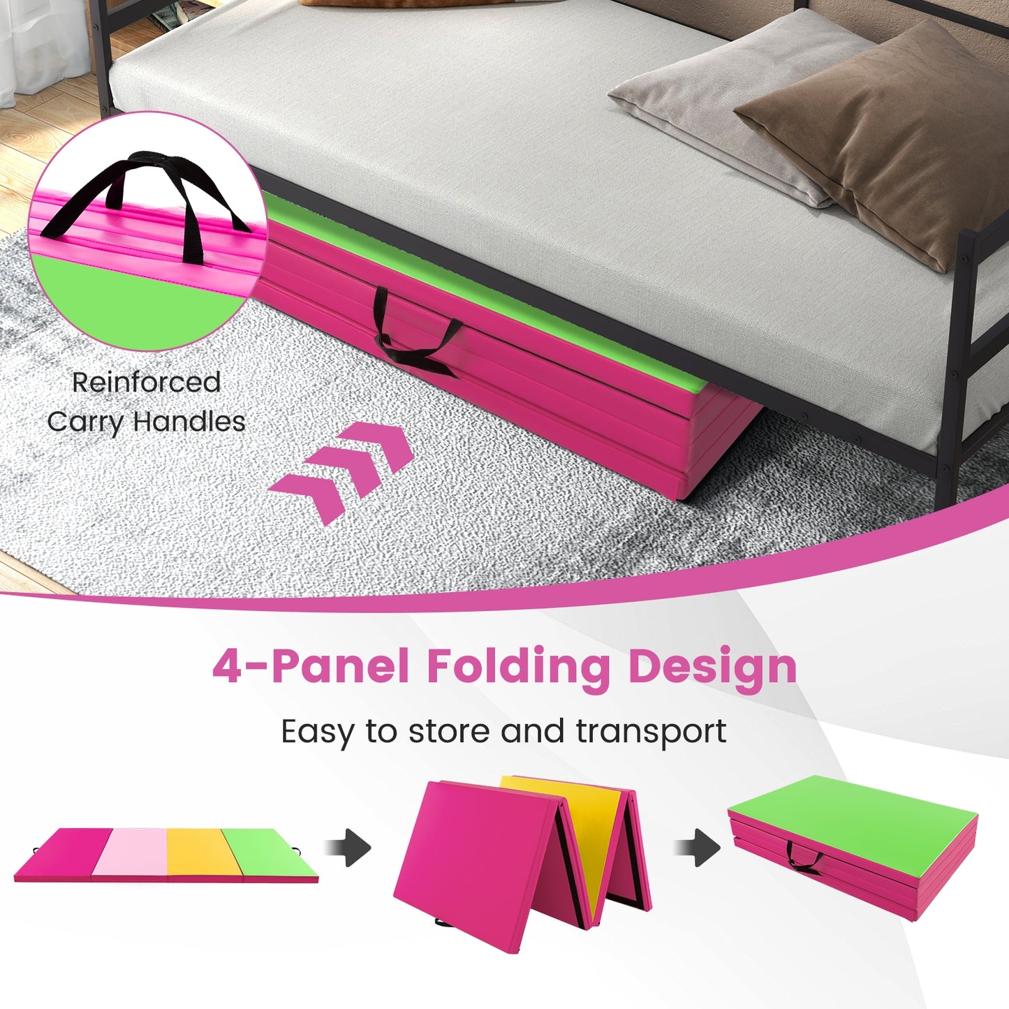 4-Panel PU Leather Folding Exercise Mat with Carrying Handles, Green Yoga & Gym Mats at Gallery Canada