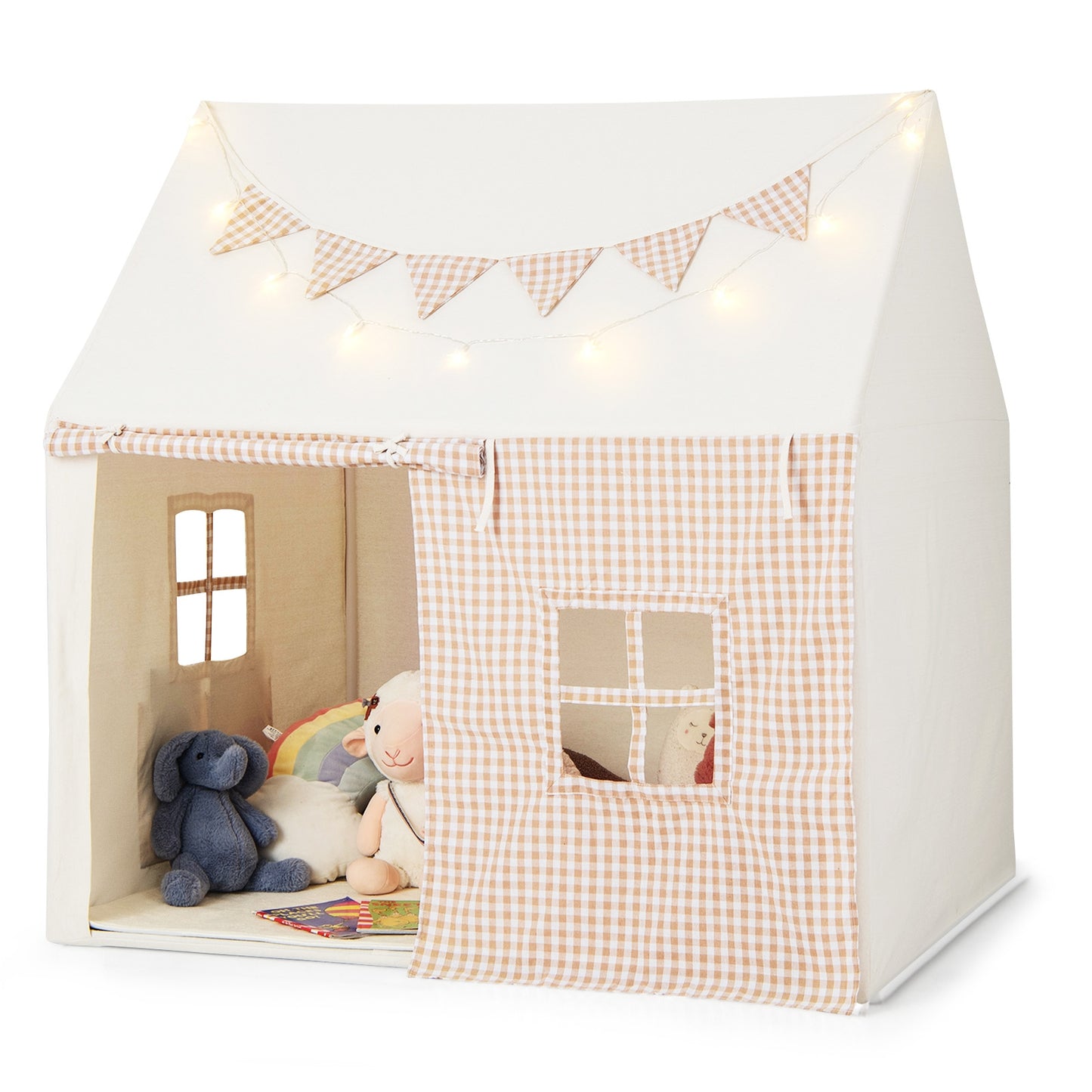 Kids Play Tent Large Playhouse with Padded Mat and 2 Breathable Windows, Beige Play Tents & Playhouse at Gallery Canada