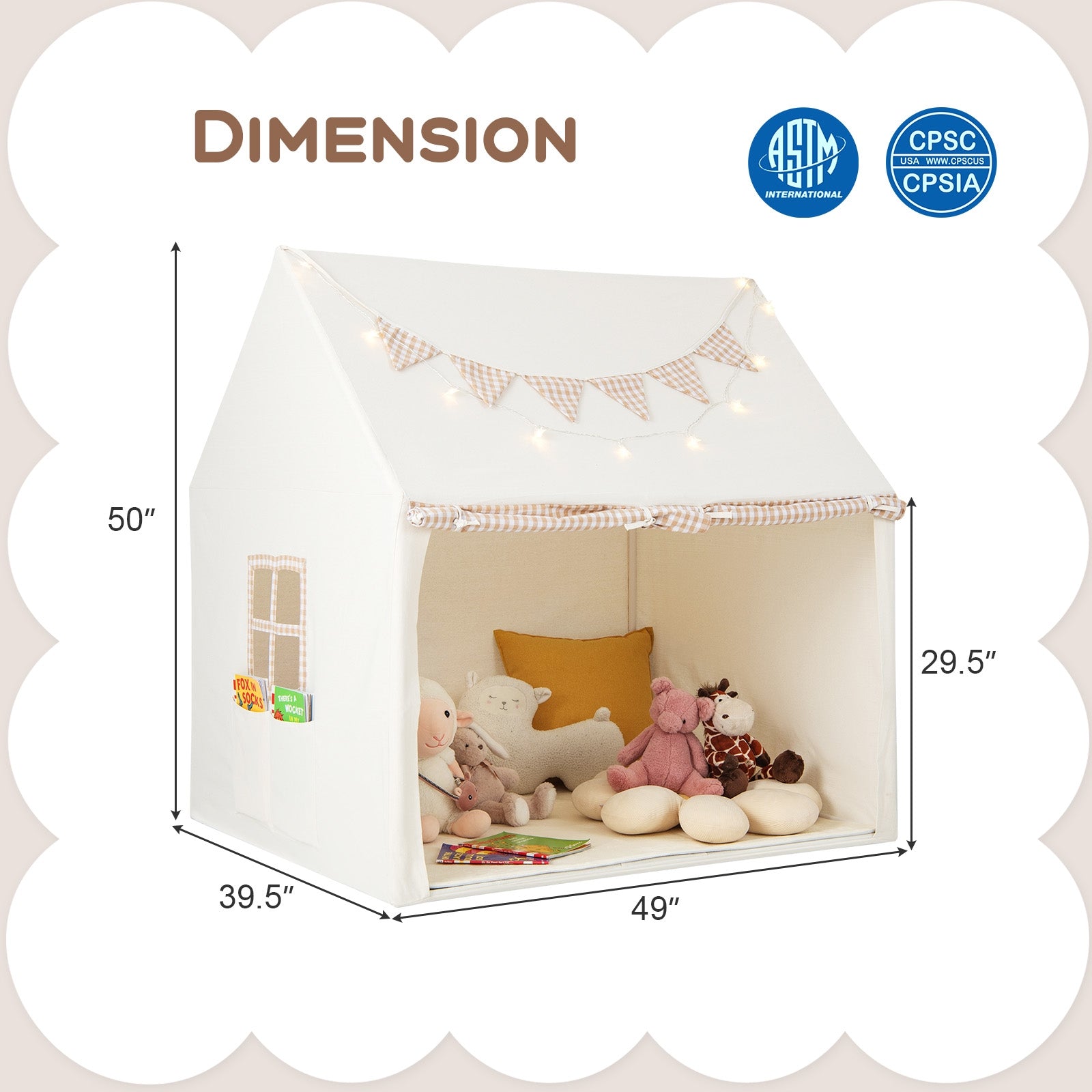 Kids Play Tent Large Playhouse with Padded Mat and 2 Breathable Windows, Beige Play Tents & Playhouse at Gallery Canada