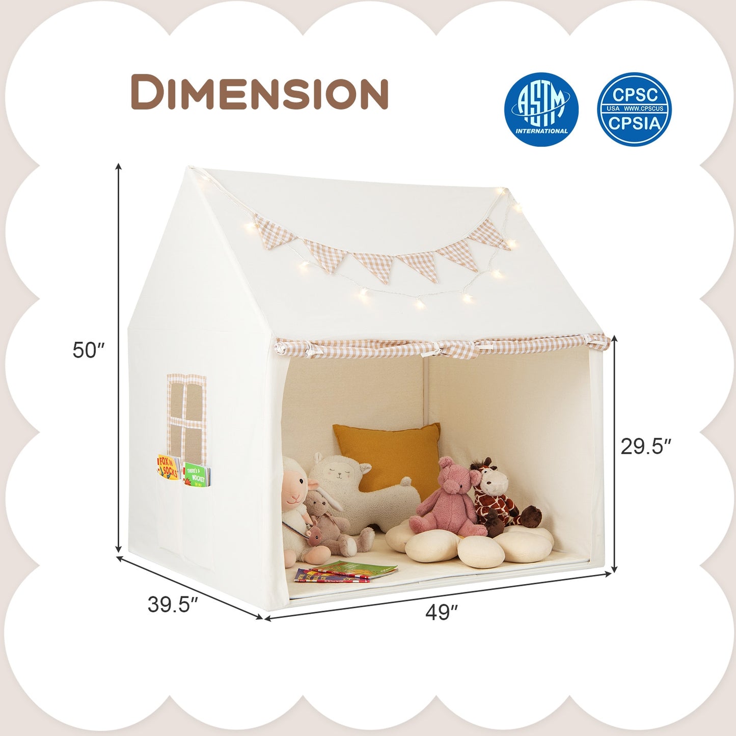 Kids Play Tent Large Playhouse with Padded Mat and 2 Breathable Windows, Beige Play Tents & Playhouse at Gallery Canada