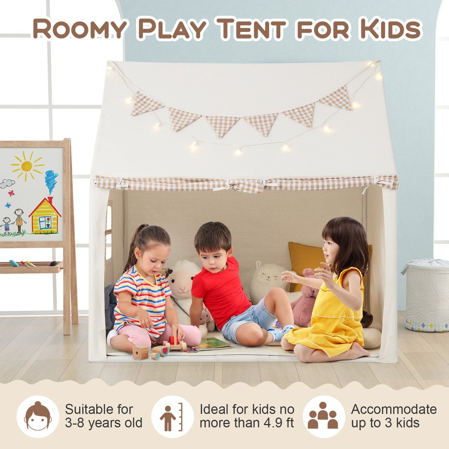 Kids Play Tent Large Playhouse with Padded Mat and 2 Breathable Windows, Beige Play Tents & Playhouse at Gallery Canada