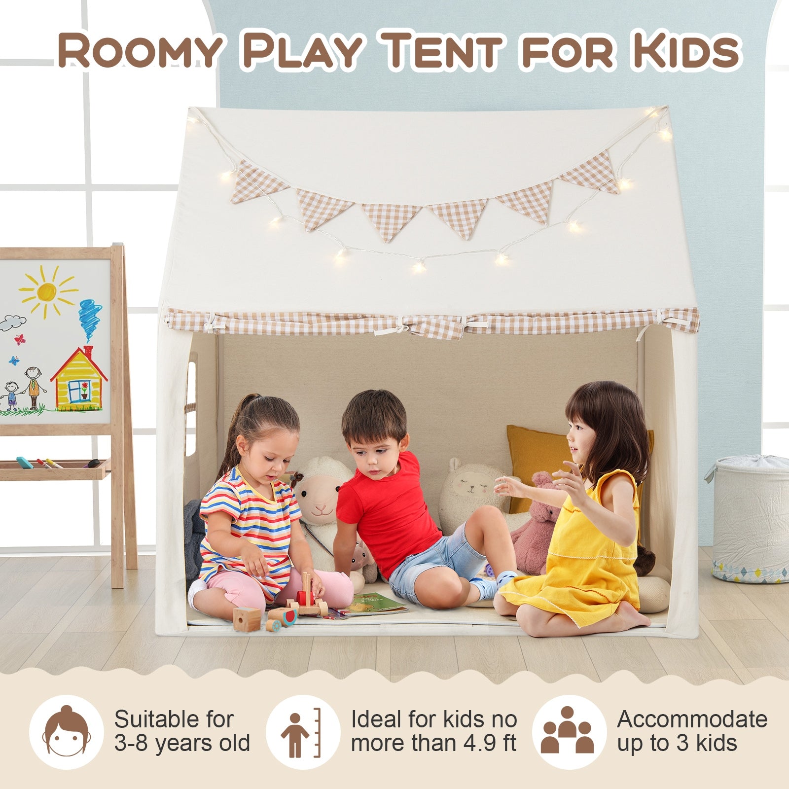 Kids Play Tent Large Playhouse with Padded Mat and 2 Breathable Windows, Beige Play Tents & Playhouse at Gallery Canada