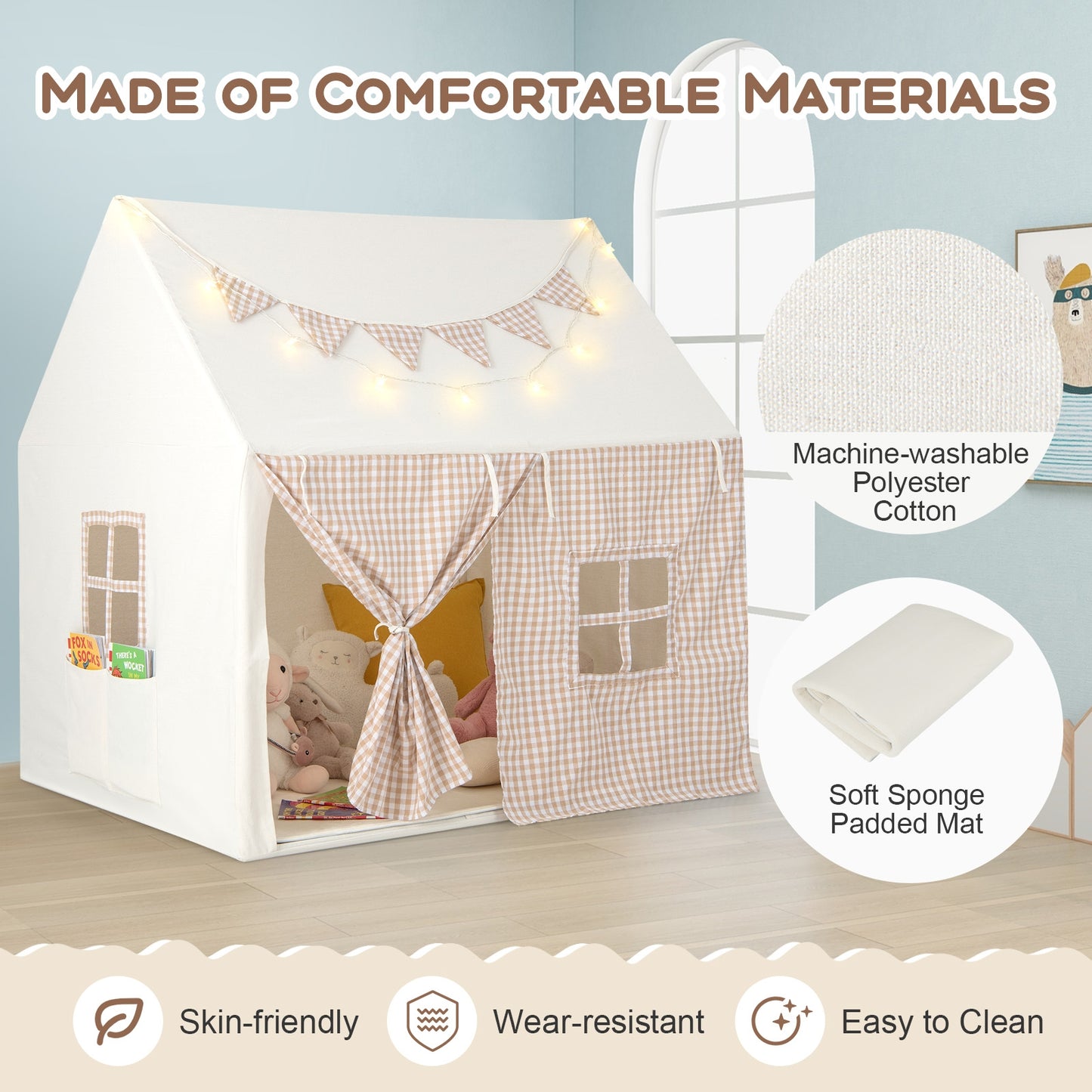 Kids Play Tent Large Playhouse with Padded Mat and 2 Breathable Windows, Beige Play Tents & Playhouse at Gallery Canada