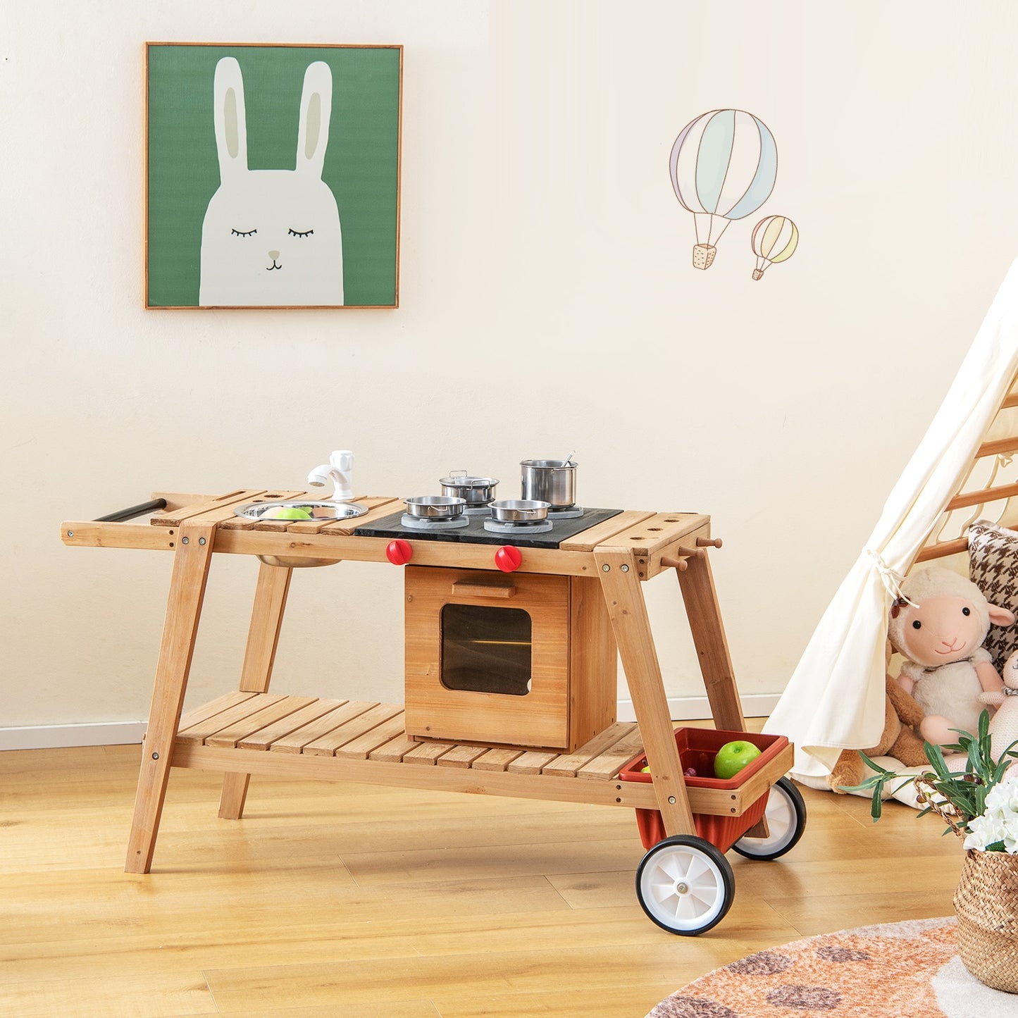 Wooden Play Cart with Sun Proof Umbrella for Toddlers Over 3 Years Old, Blue Pretend Toys at Gallery Canada