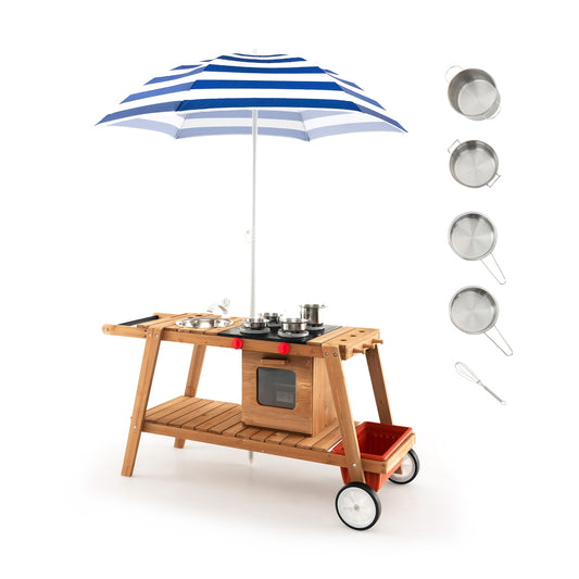 Wooden Play Cart With Sun Proof Umbrella, For Toddlers Over 3 Years, Blue Pretend Toys Blue at Gallery Canada