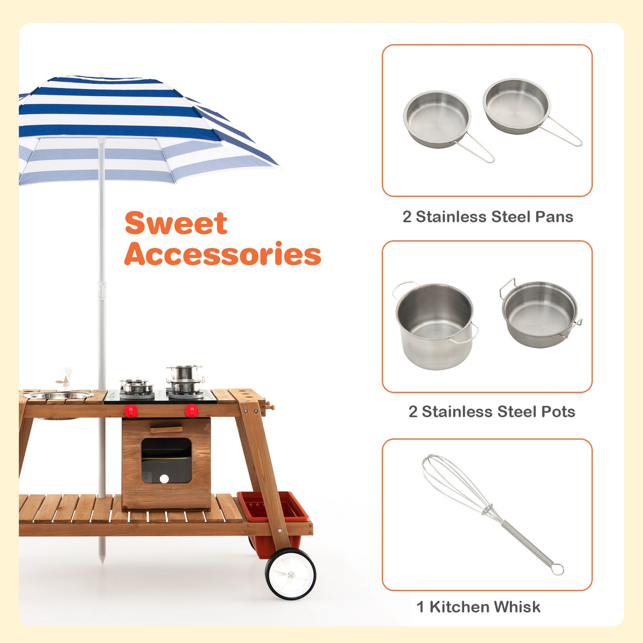 Wooden Play Cart with Sun Proof Umbrella for Toddlers Over 3 Years Old - Gallery View 7 of 10