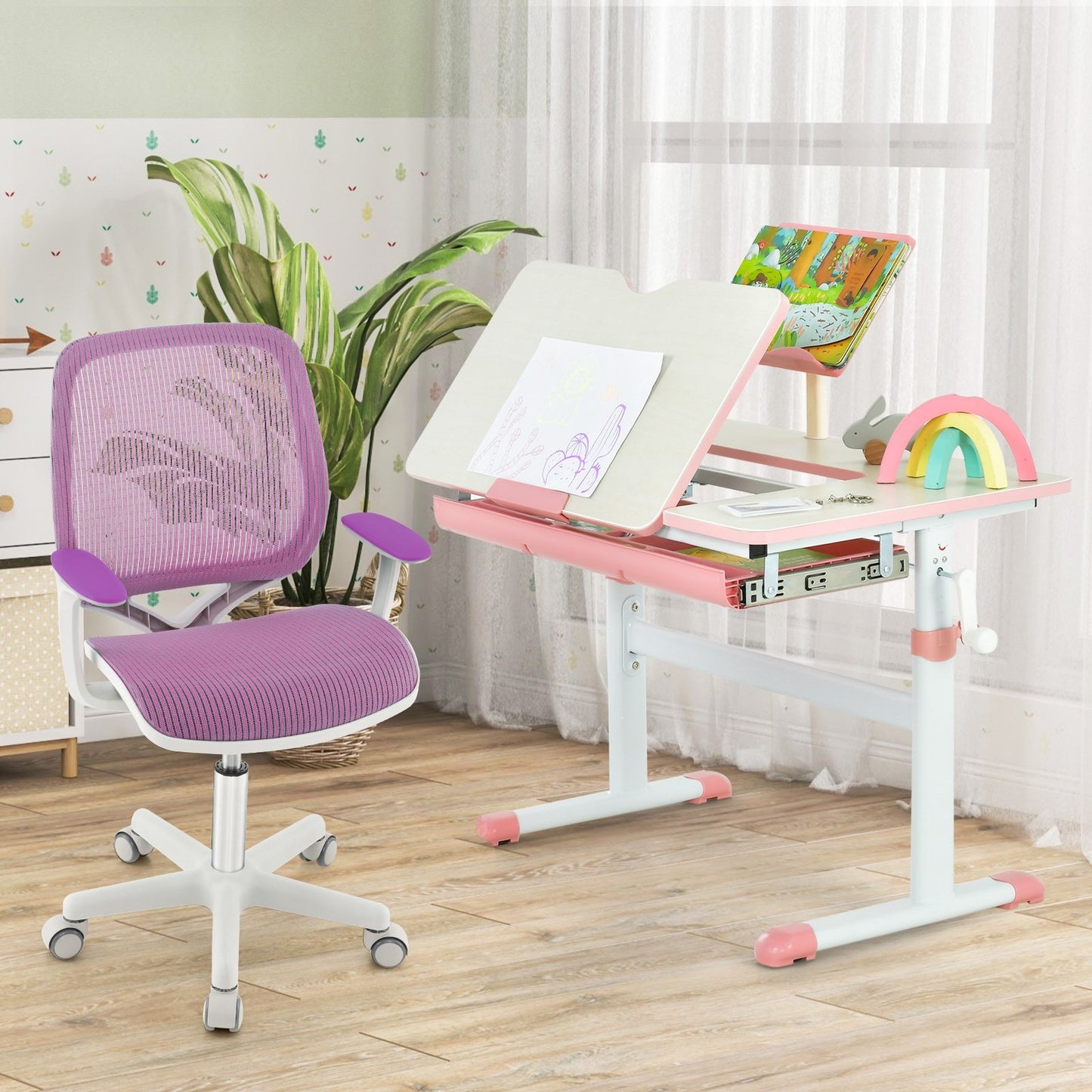 Swivel Mesh Children Computer Chair with Adjustable Height, Purple