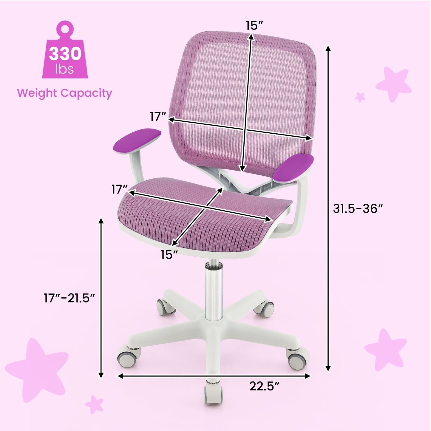 Swivel Mesh Children Computer Chair with Adjustable Height, Purple