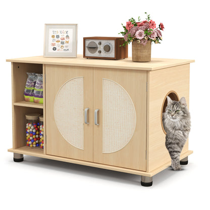 Cat Litter Box Enclosure with Sisal Scratching Doors and Adjustable Metal Feet, Natural Cat Houses at Gallery Canada